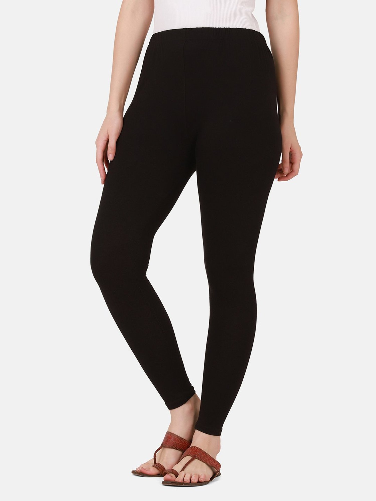 BUYNEWTREND Black & Beige Cotton Leggings - Pack Of 3