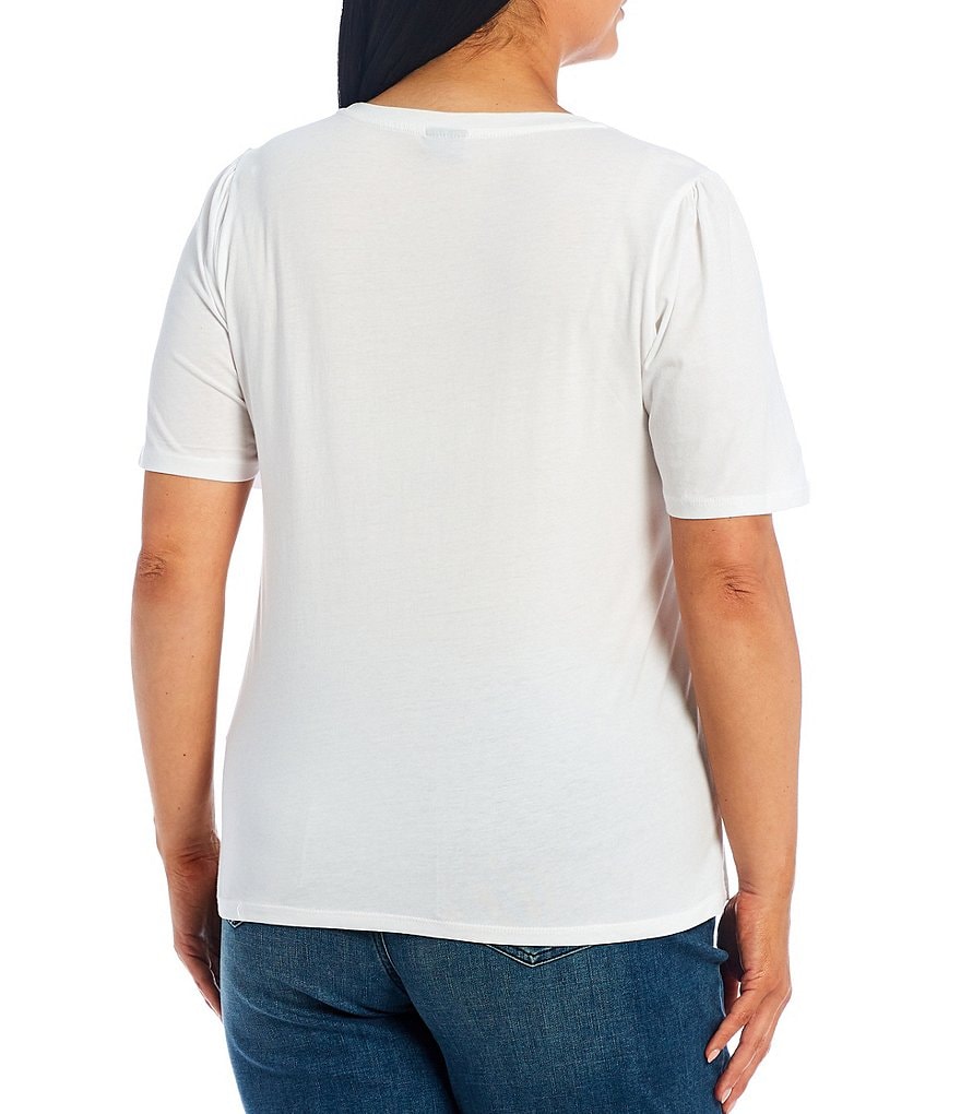 Bobeau Plus Size Floral Placement Puff Short Sleeve Crew Neck Tee