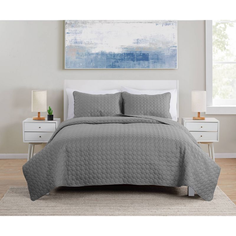 King 3pc Waffle Weave Embossed Quilt Set Gray - Jade + Oake