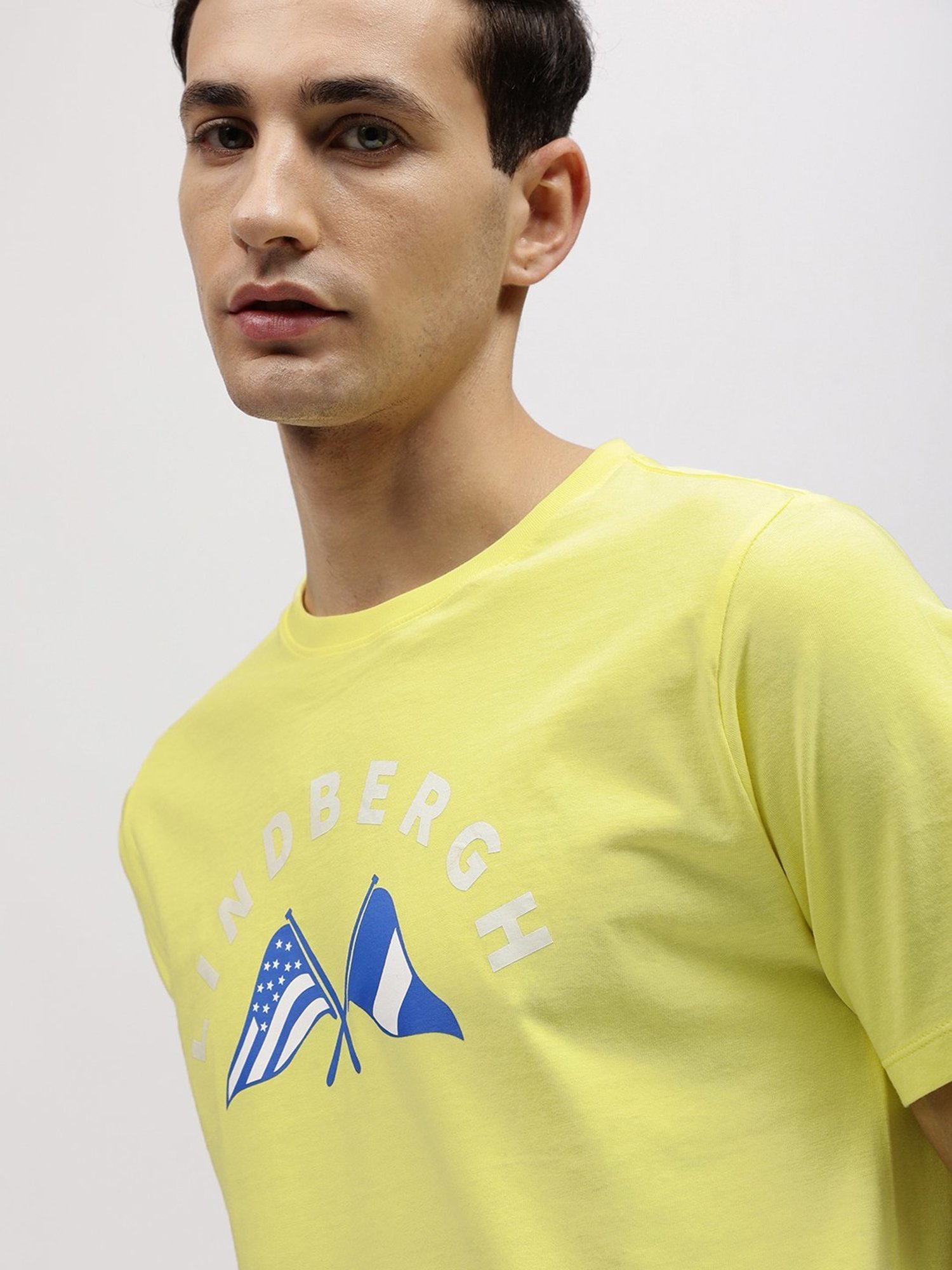 Lindbergh Yellow Cotton Regular Fit Printed T-Shirt