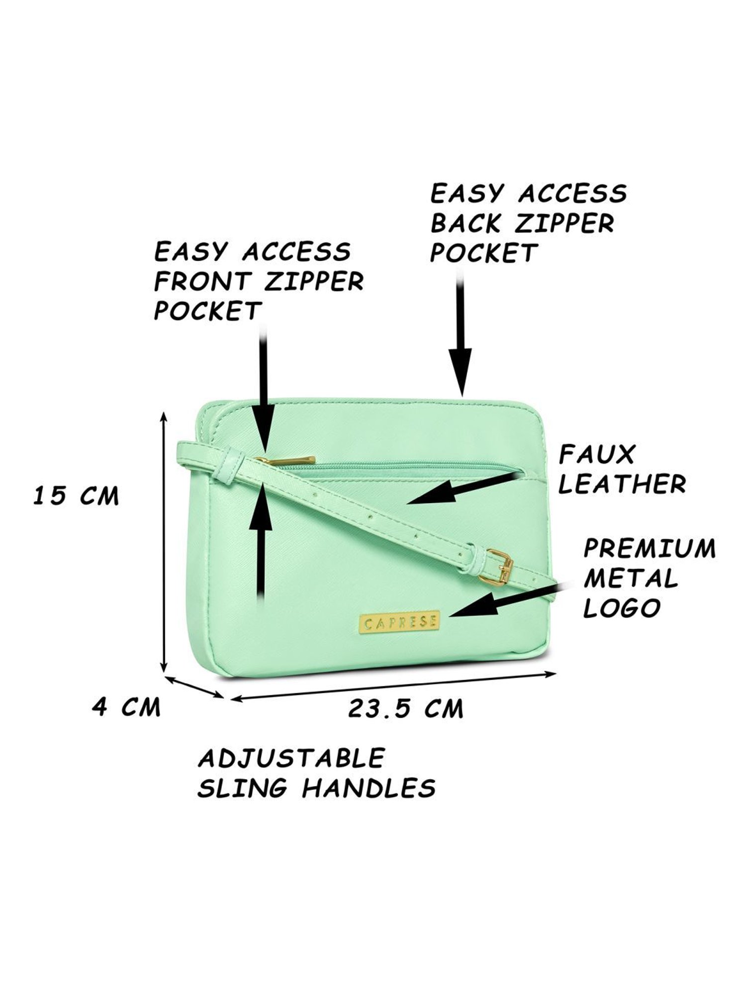 Caprese Rommy Mint Faux Leather Solid Sling Handbag