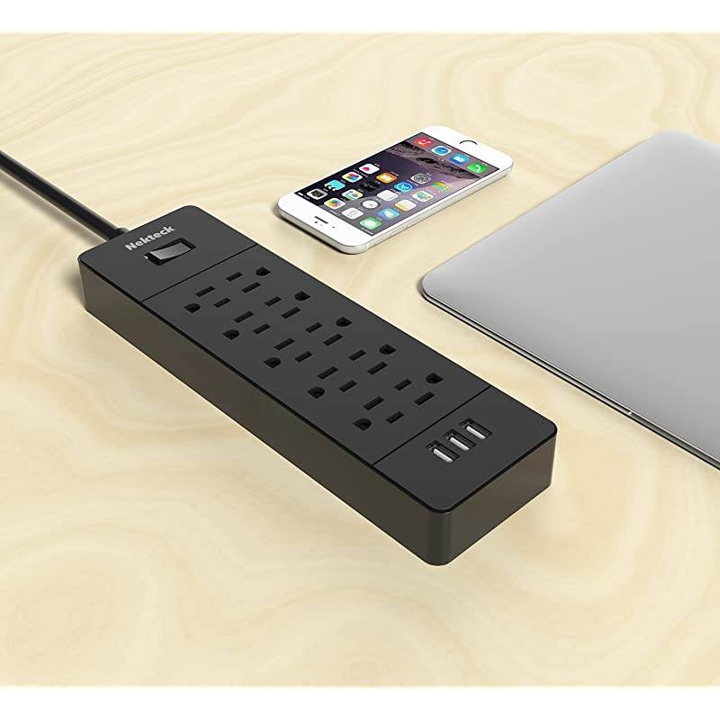 Power StripSurge Protector Flat Wall Plug with 10 AC Outlets 15W 3Port USB Charger for iPhone iPad Samsung Galaxys Nexus Tablets HTC M9 Motorola LG and More 48ft Cord 10AC 3 USB