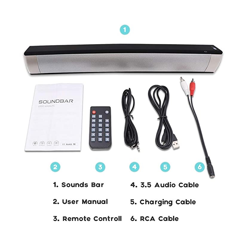 Portable Sound bar 3D Surround Sound Speaker Mini Home Theater with Remote Control Dual Connection Methods for PC Smartphones Music and Movie