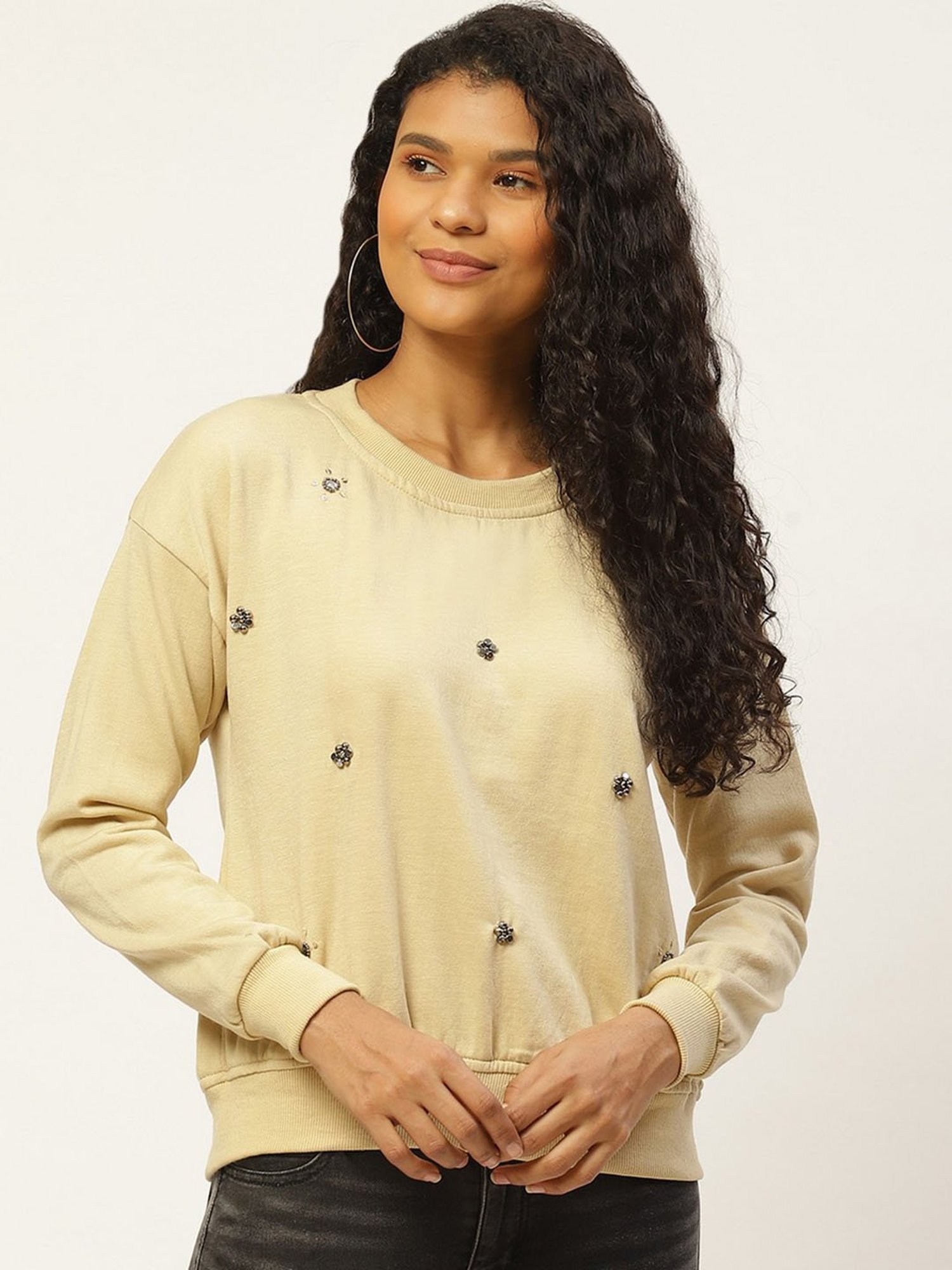 Belle Fille Beige Embellished Sweatshirt