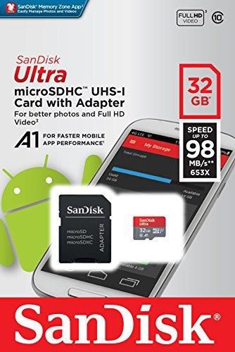 SanDisk Ultra A1 32GB MicroSD HC Class 10 UHS-1 Mobile Memory Card for Samsung Galaxy S7 & S7 Edge S8 & S8 Plus & SD Memory Card Reader