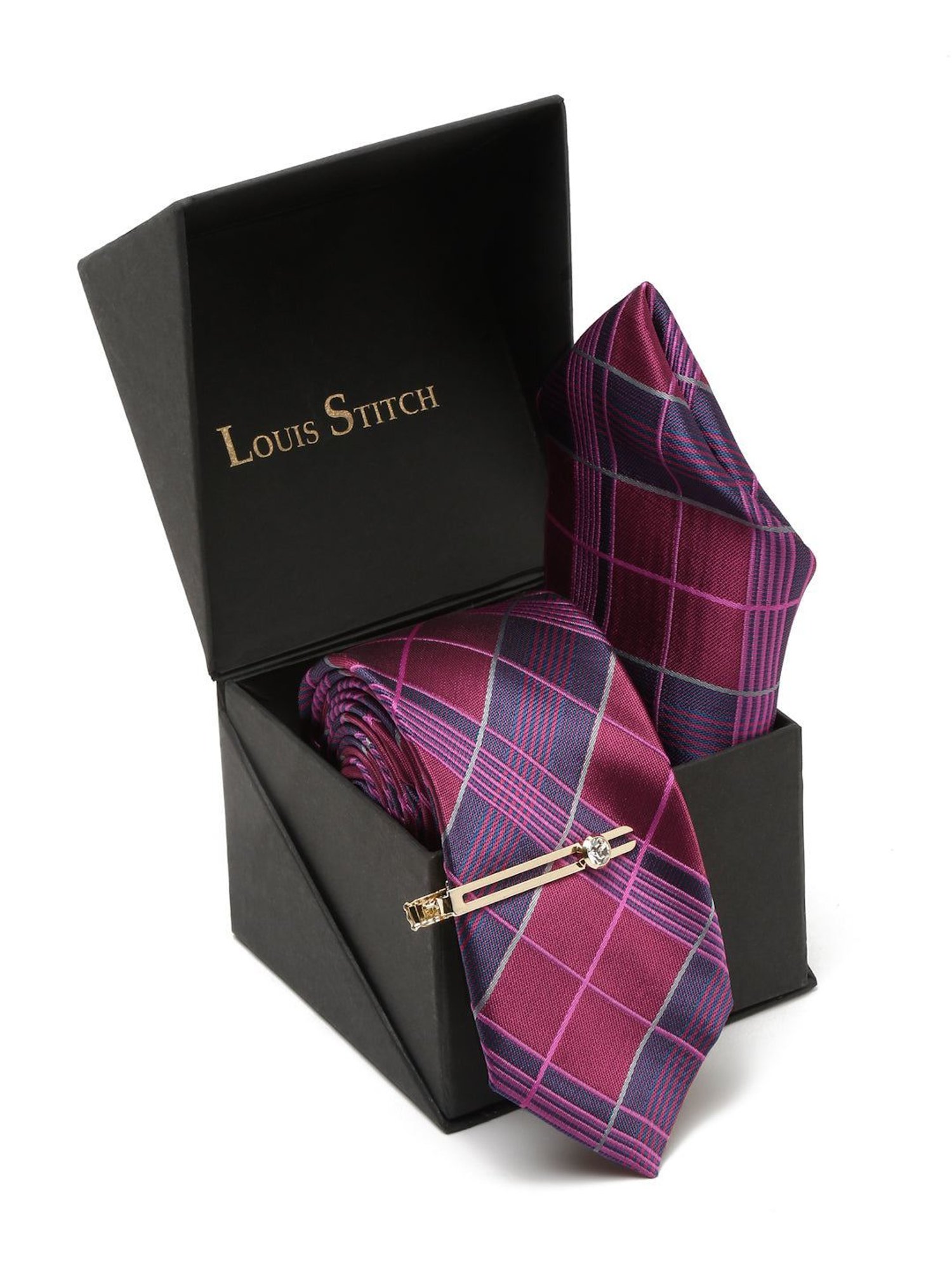 Louis Stitch Blue Printed Necktie Gift Set - Set of 3