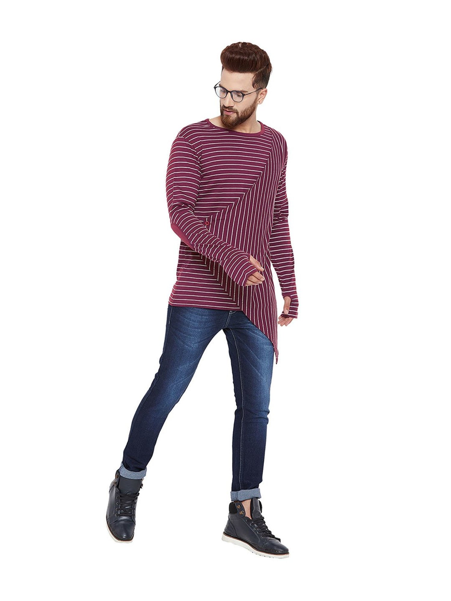 Hypernation Purple & White Striped Cotton T-Shirt