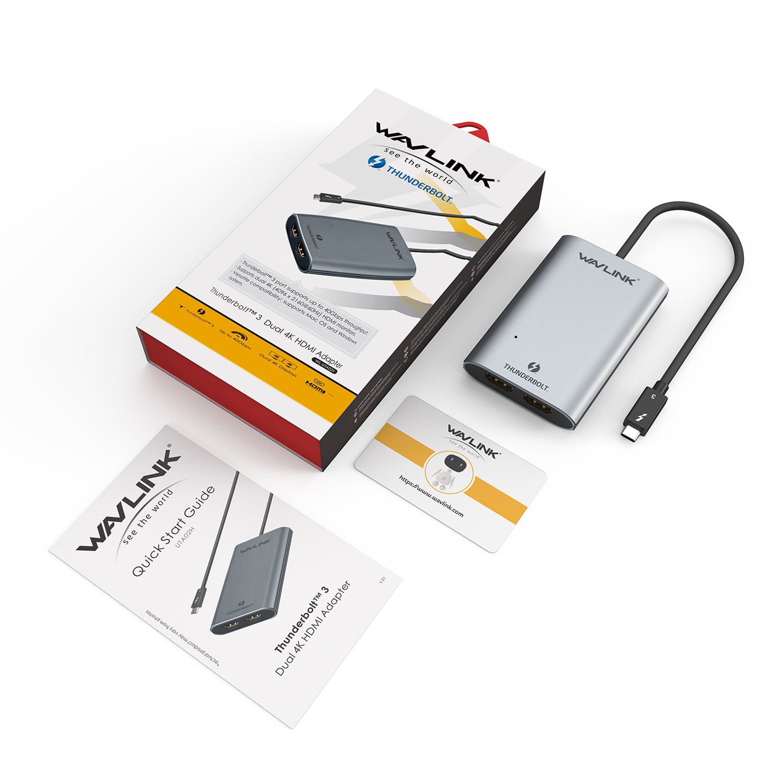 Wavlink Type-C Thunderbolt 3 to Dual HDMI Display Adapter,  Aluminum Adapter Supports Dual HDMI(2.0) displays Up to 4K@60Hz Thunderbolt&trade; 3 systems from Apple, Dell, HP, Lenovo meet this requirement