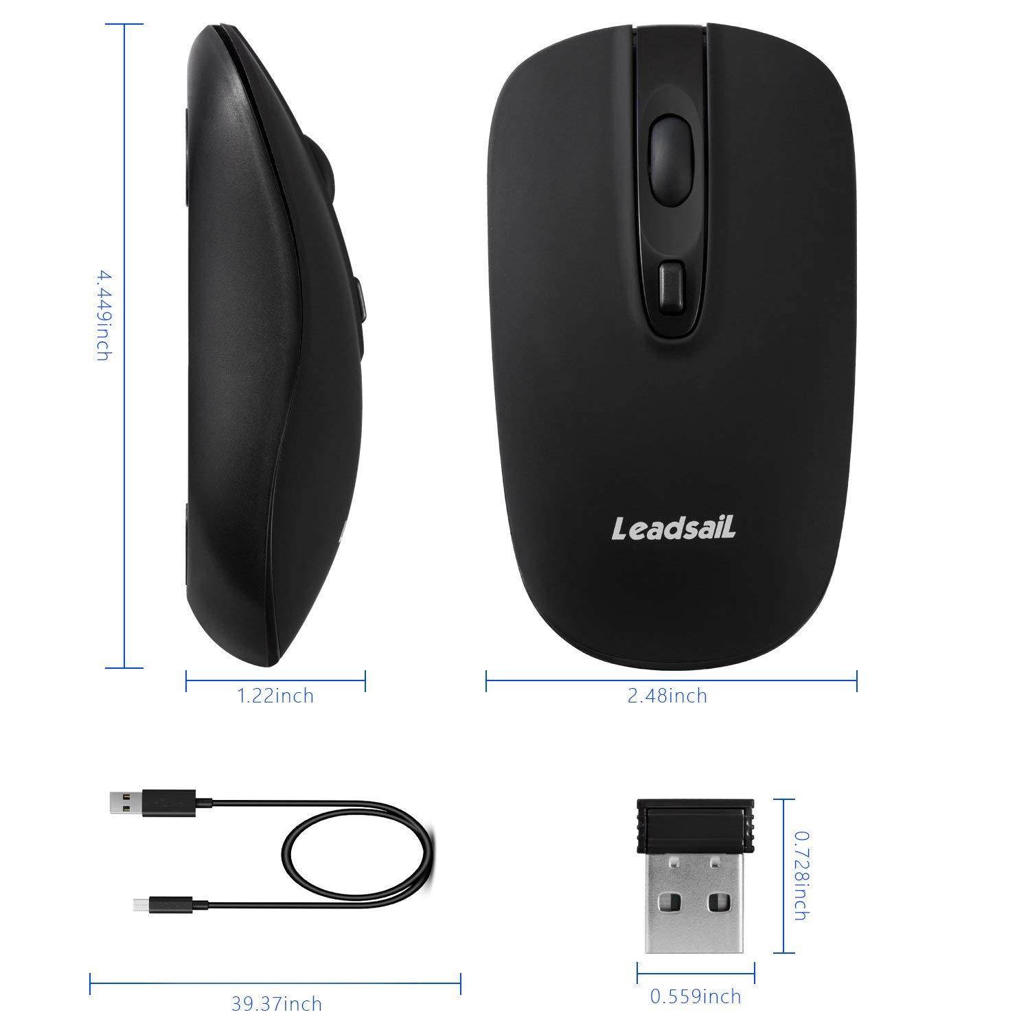 LeadsaiL Rechargeable Wireless Mouse,Computer Mouse Wireless,Cordless Mouse Silent Click,Mini USB Wireless Mouse Ergonomic,Gaming Mouse with Nano Receiver, 2.4G, 5 Adjustable DPI Up to 2400