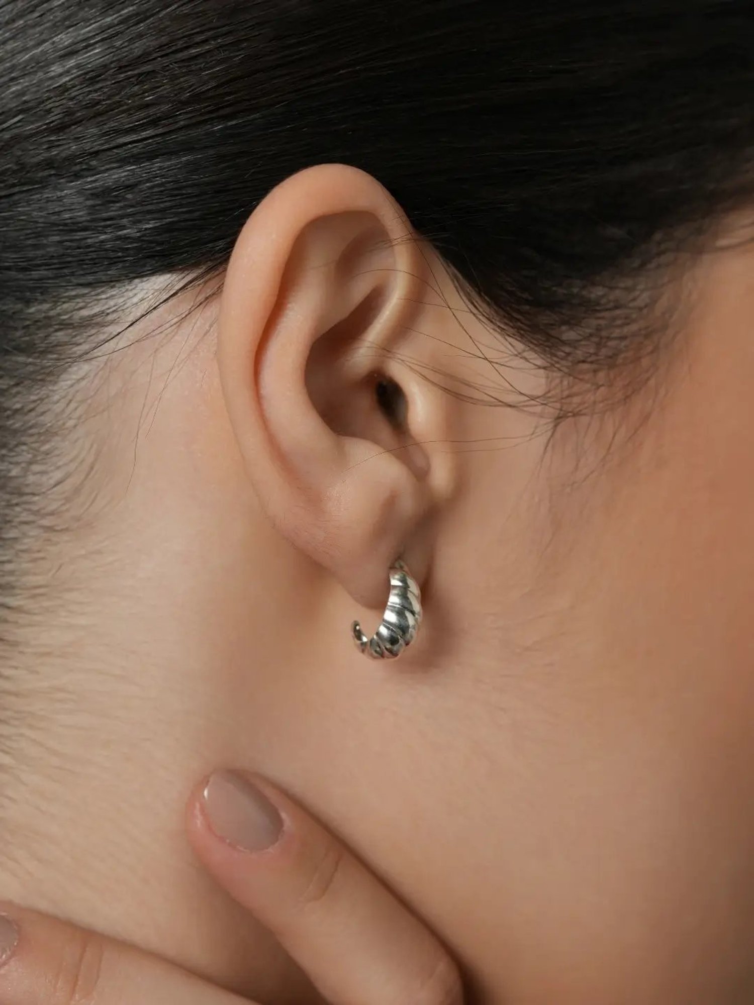 Mabel 92.5 Sterling Silver Croissant Huggies Earrings for Women