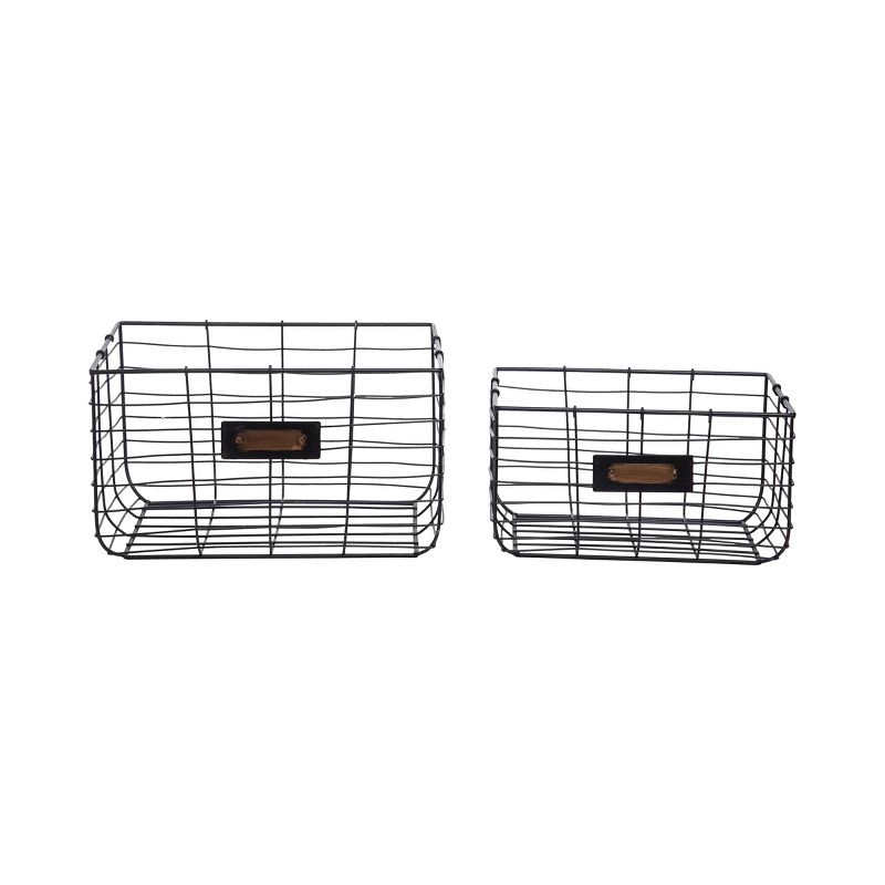 Set of 2 Black Wire Metal Decorative Storage Baskets - Foreside Home & Garden