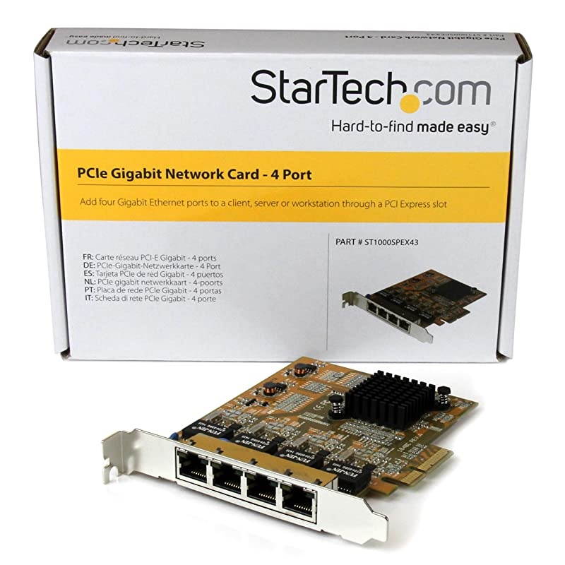 com 4 Port PCIe Network Card Low Profile RJ45 Port Realtek RTL8111G Chipset Ethernet Network Card NIC Server Adapter Network Card ST1000SPEX43Yellow