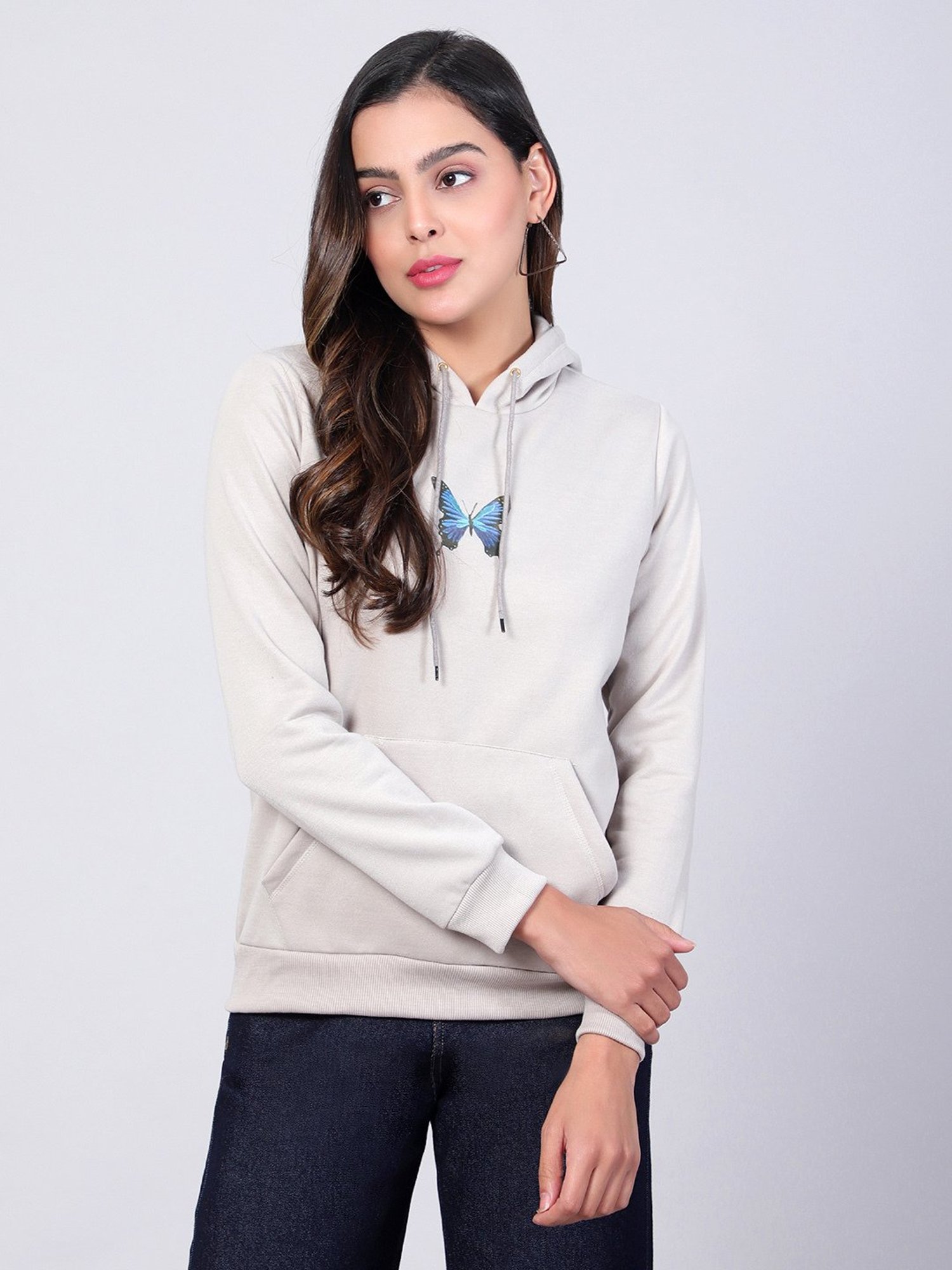 Kotty Light Grey Printed Hoodie