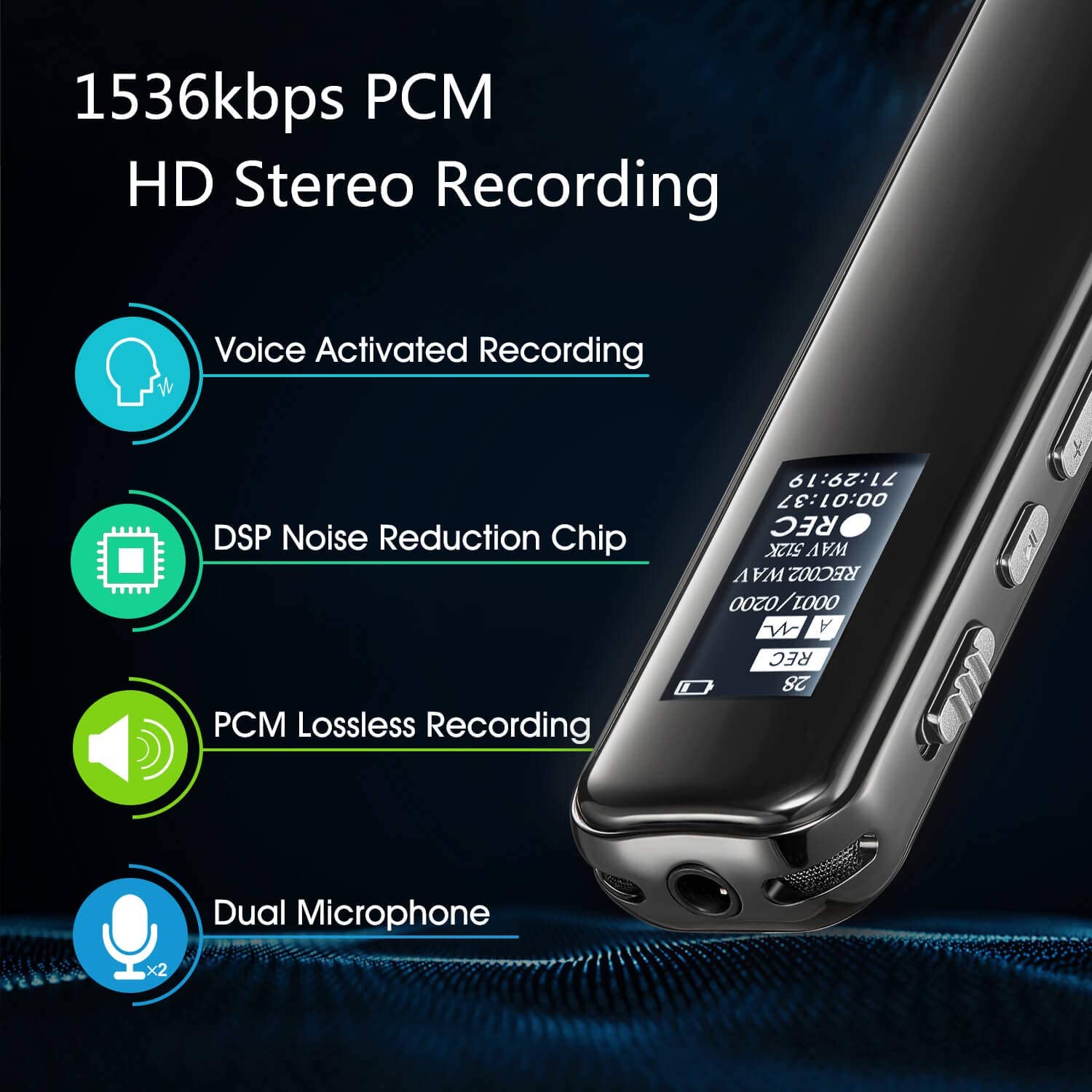 Voice Activated Digital Audio Recorder, iRULU 16GB PCM HD Stereo Noise Reduction Recorder with Playback, Easy Operation Recording Device for Lecture Interview Meeting