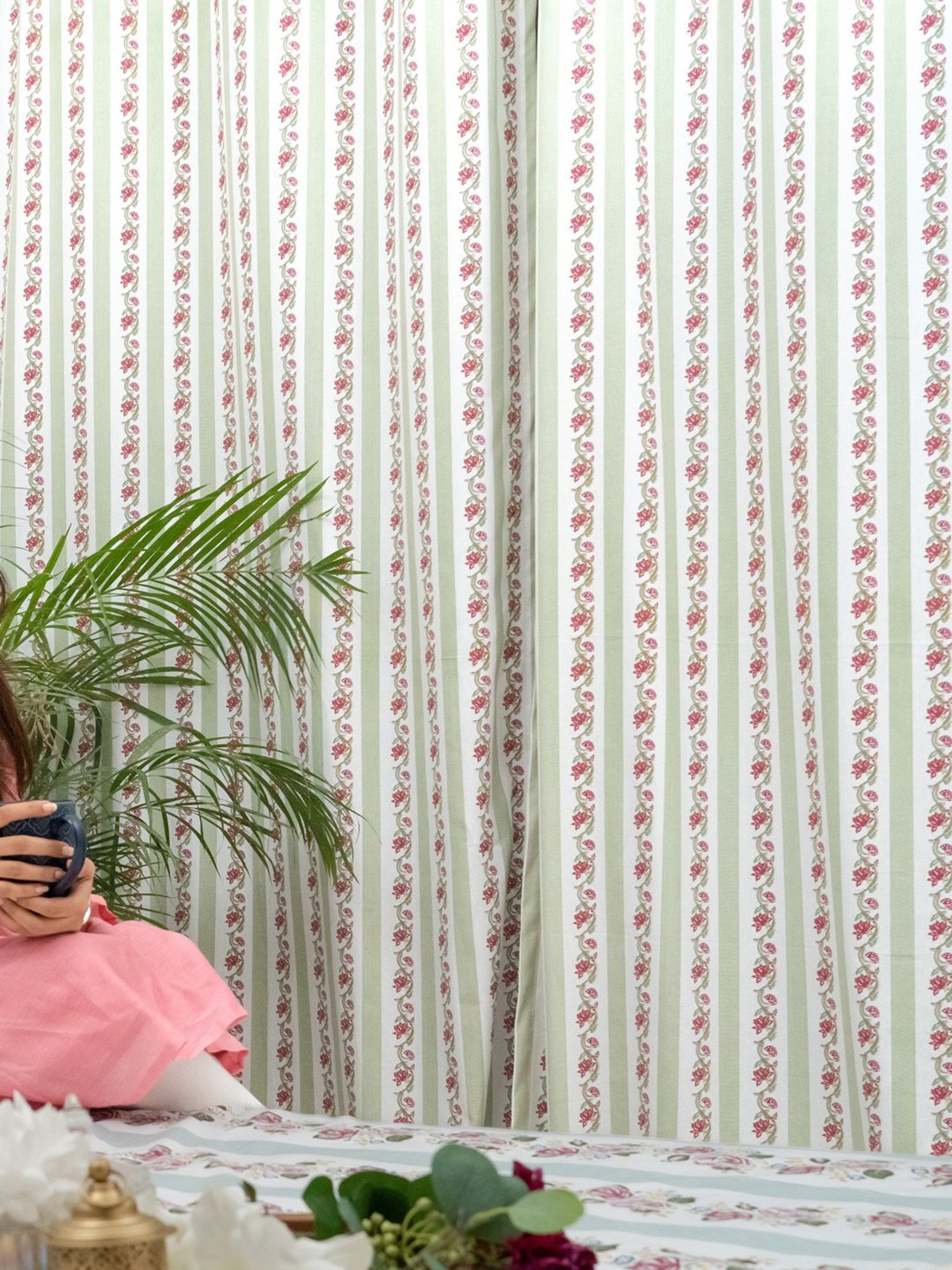 Haus & Kinder Printed Pink Cotton 7 FT Door Curtains - Set of 2