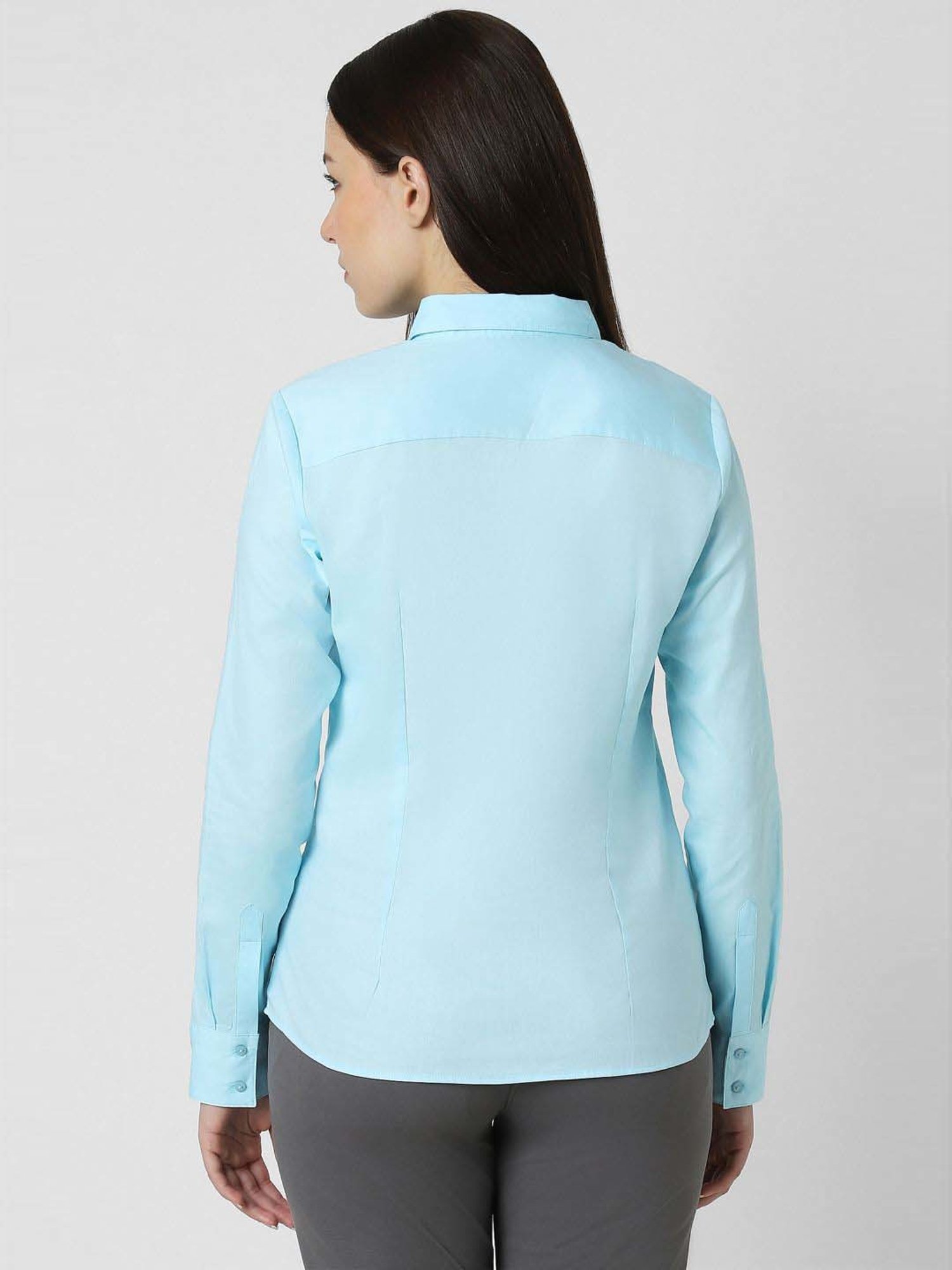 Van Heusen Blue Cotton Plain Formal Shirt