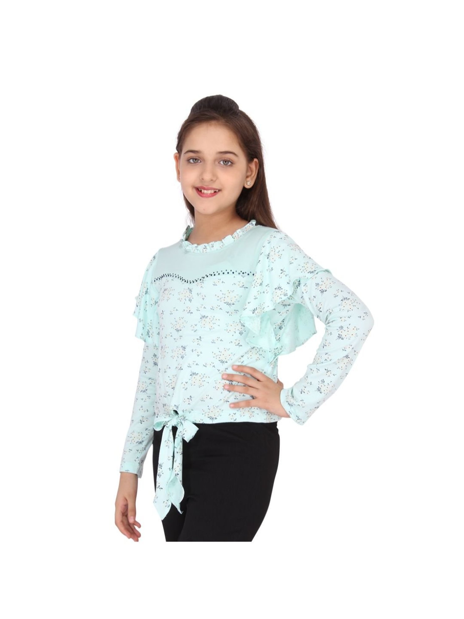 Cutecumber Kids Green Printed  Top
