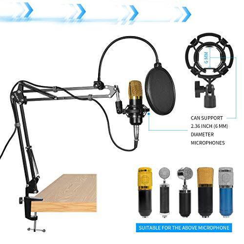 Microphone Stand with Mic Pop Filter Shock Mount Adjustable Mic Boom Scissor Arm Stands for Blue Yeti SnowballRadio Broadcasting and Recording