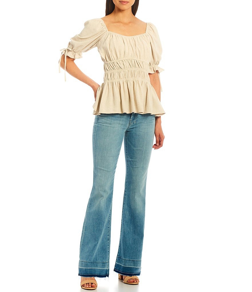 Sugarlips Square Neck Short Sleeve Smocked Peplum Top