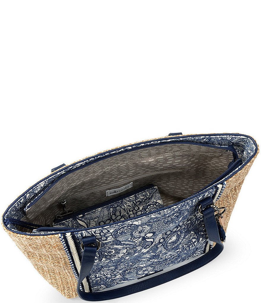 Sakroots Meadow Medium Zip Top Floral Canvas Straw Tote