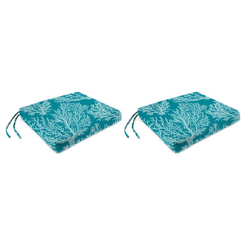 Outdoor Set Of 2 French Edge Seat Cushions In Seacoral Turquoise  - Jordan Manufacturing