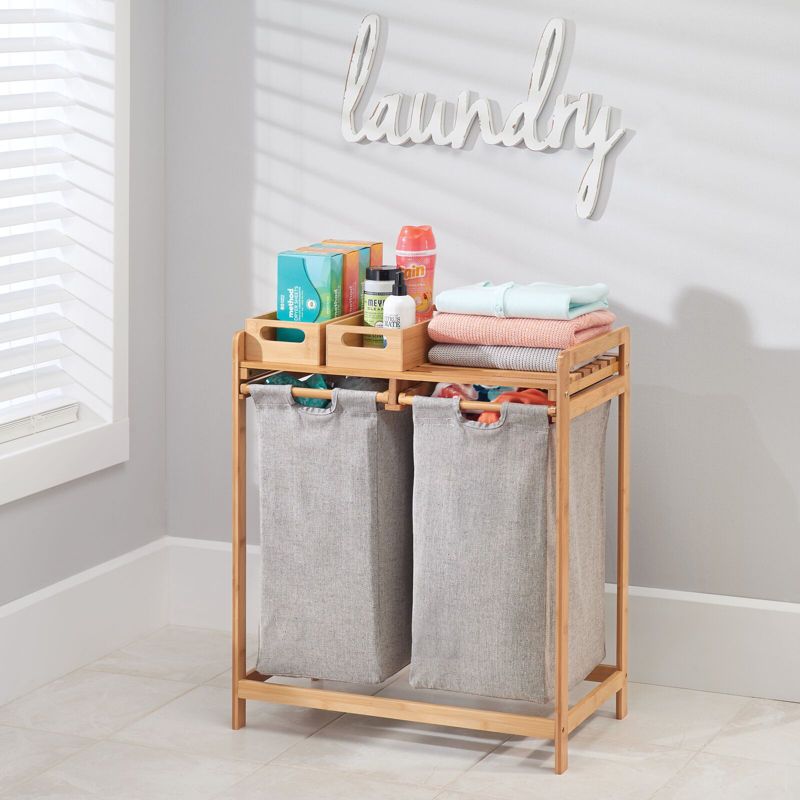 mDesign Bamboo Double Laundry Hamper, Large Capacity - Natural Finish
