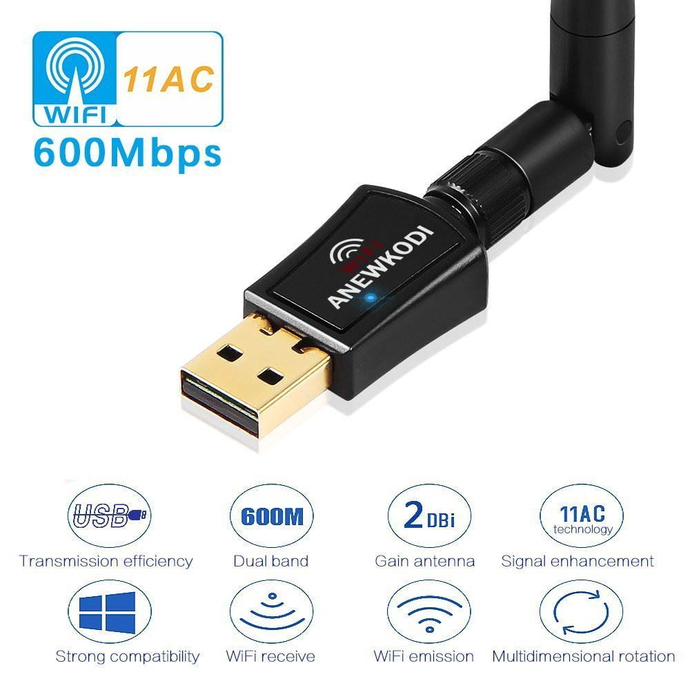 AC600 WIFI Adapter, 600Mbps Dual Band 2.4G/150Mbps 5G/433Mbps Wireless USB Wifi Adapter, External Powerful Antenna, 802.11 AC /b/g/n Network Lan Card For Windows XP/Vista/7/8/8.1/10 (32/64bits) MAC OS