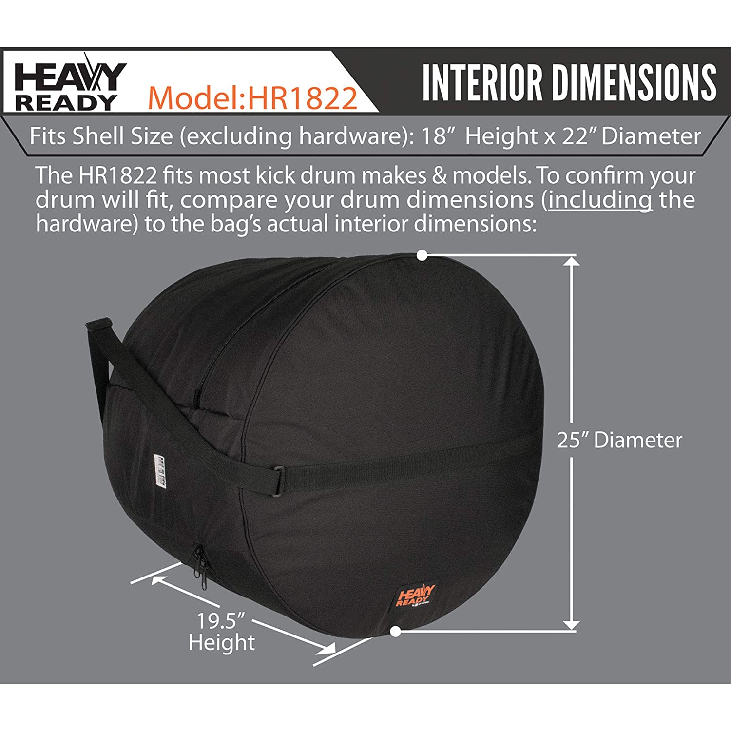 Heavy Ready 18 x 22&rdquo; (Height x Diameter) Padded Kick Drum Bag by Protec, Model HR1822