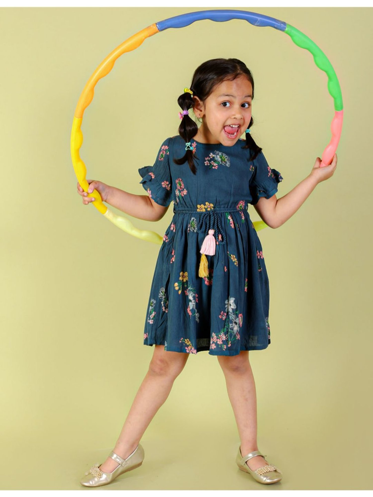 Lil Drama Kids Teal Floral Print Dress