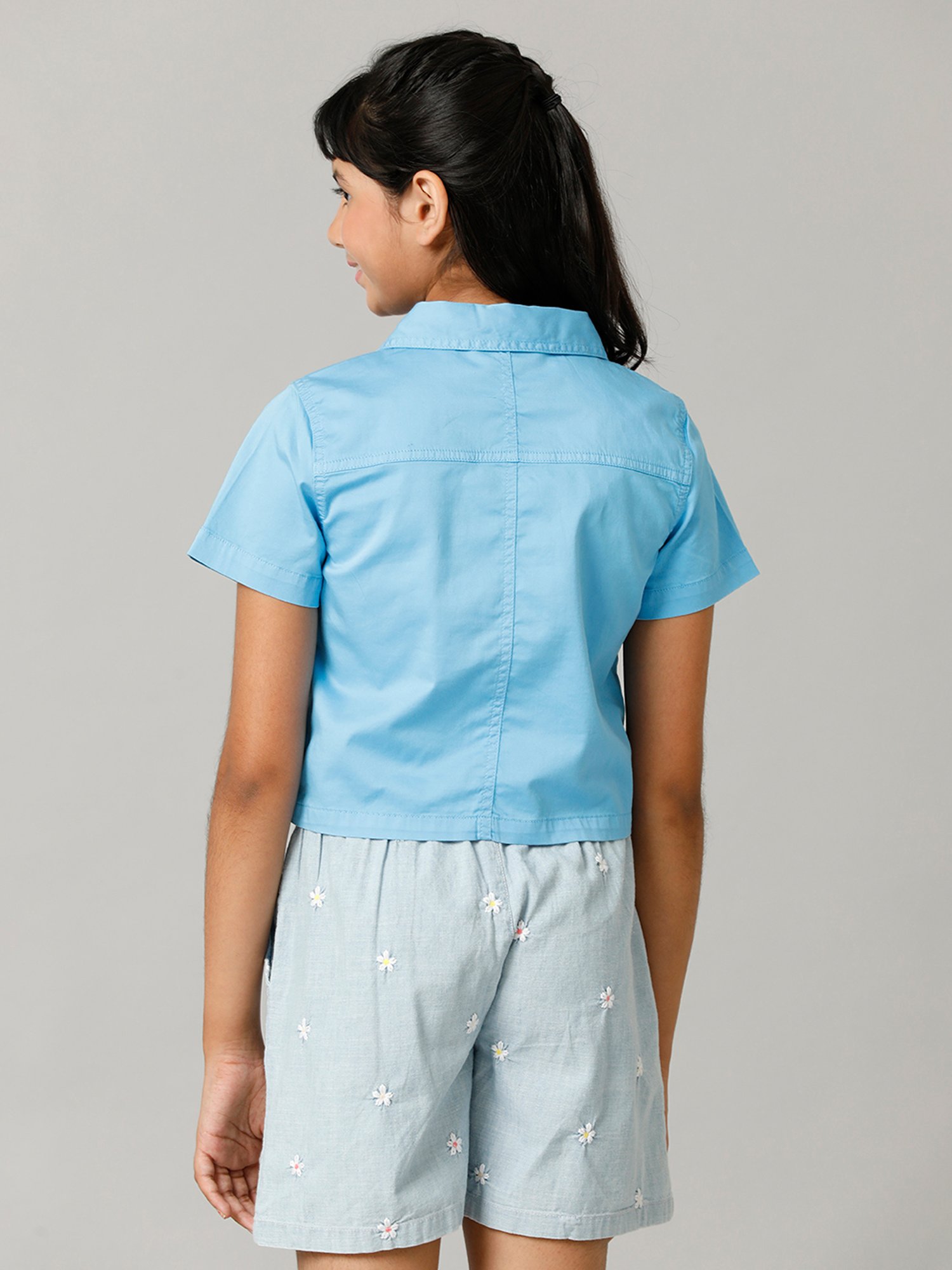 Under Fourteen Only Kids Blue Solid Crop Top