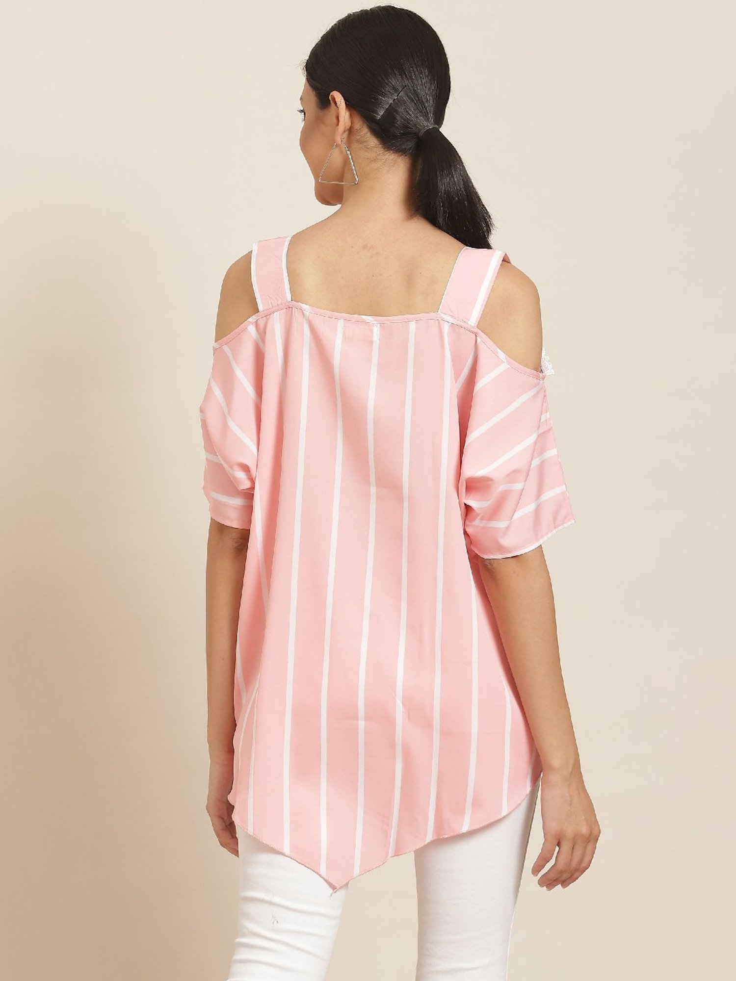 Qurvii Pink Striped A-Line Top