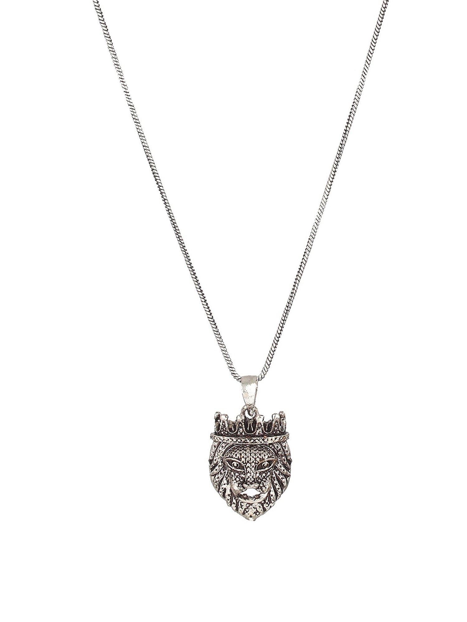 Bold by Priyaasi Crowned King Lion Black Casual Pendant With Chain for Men
