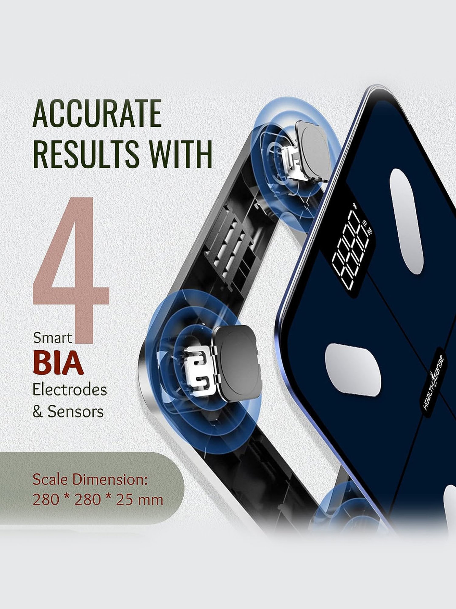 HealthSense HealthU Plus Smart Bluetooth Weighing Scale with Heart-Rate BS 181 (Navy Blue)