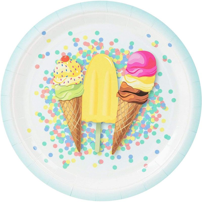 Juvale 144 Pieces Ice Cream Party Supplies, Paper Plates, Napkins, Cups and Plastic Cutlery (Serves 24)