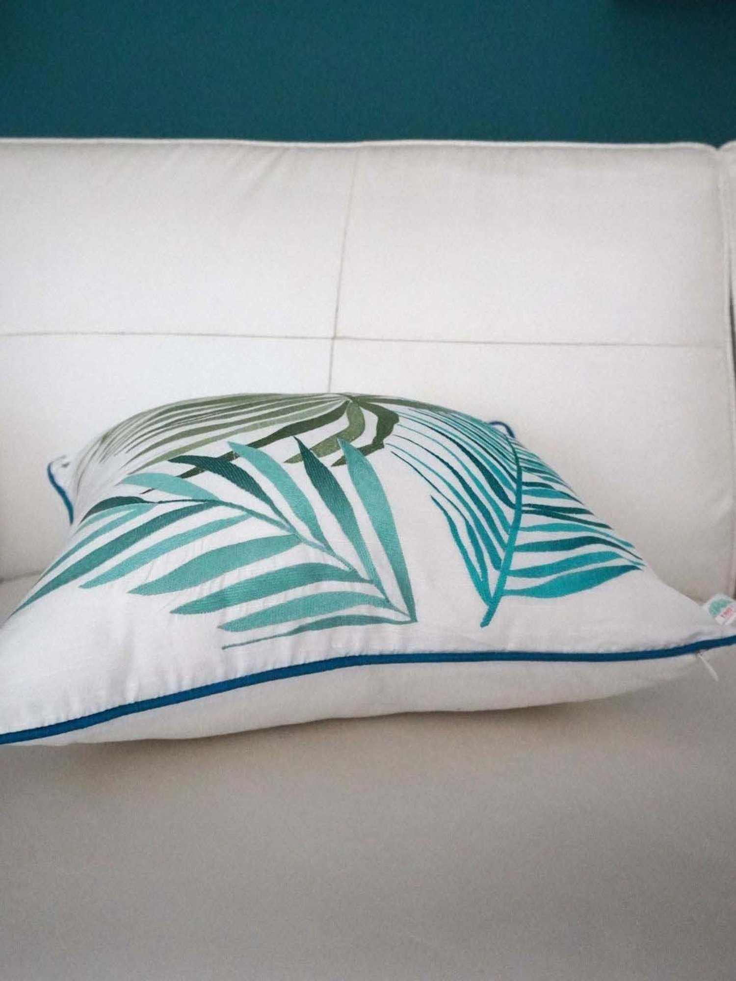 TARA Sparkling Homes Palm Springs Teal Blue & Beige Cotton Cushion Cover - Set of 4