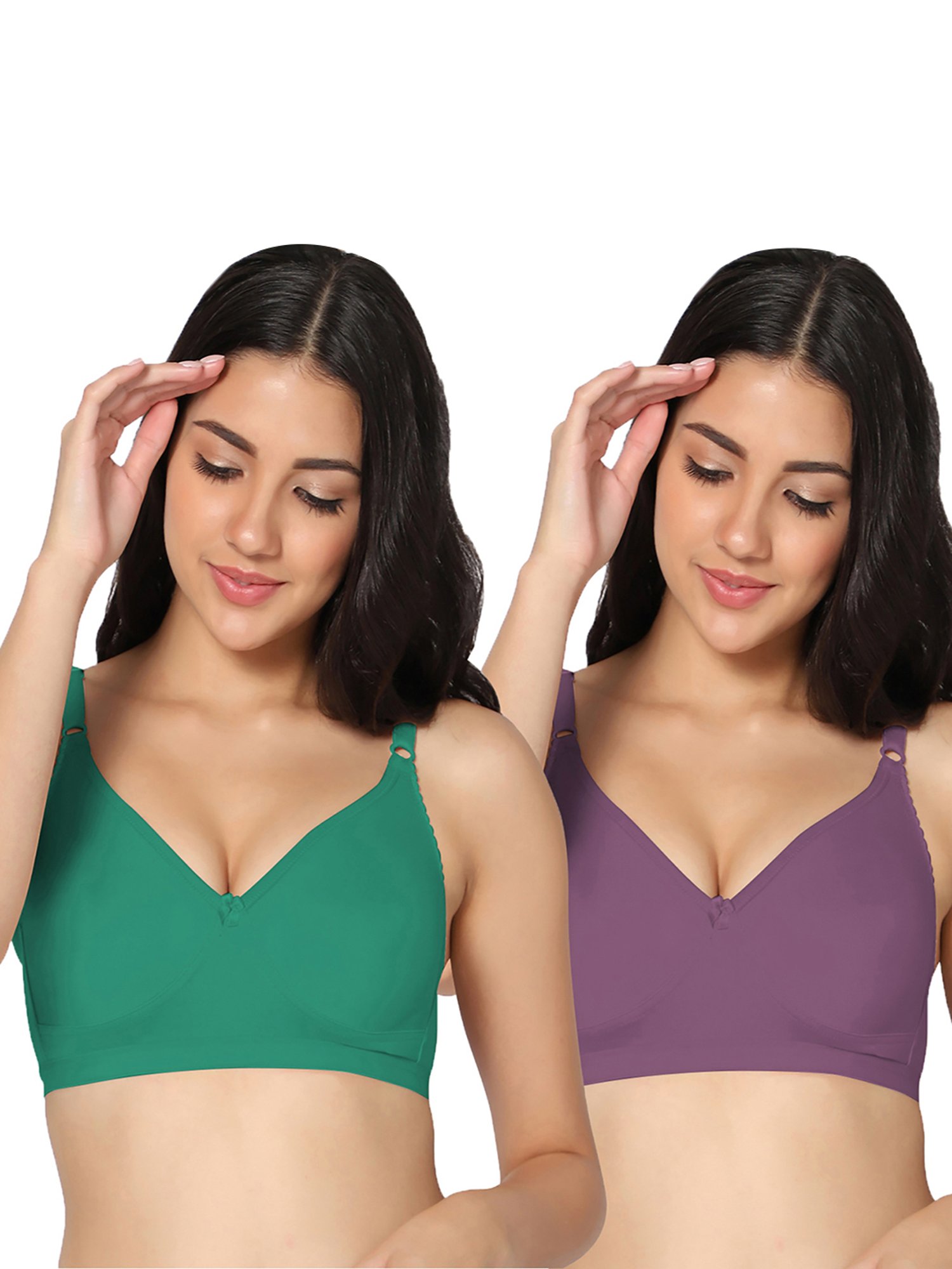 IN CARE Green & Purple Full Coverage Non-Wired T-Shirt Bra - Pack of 2