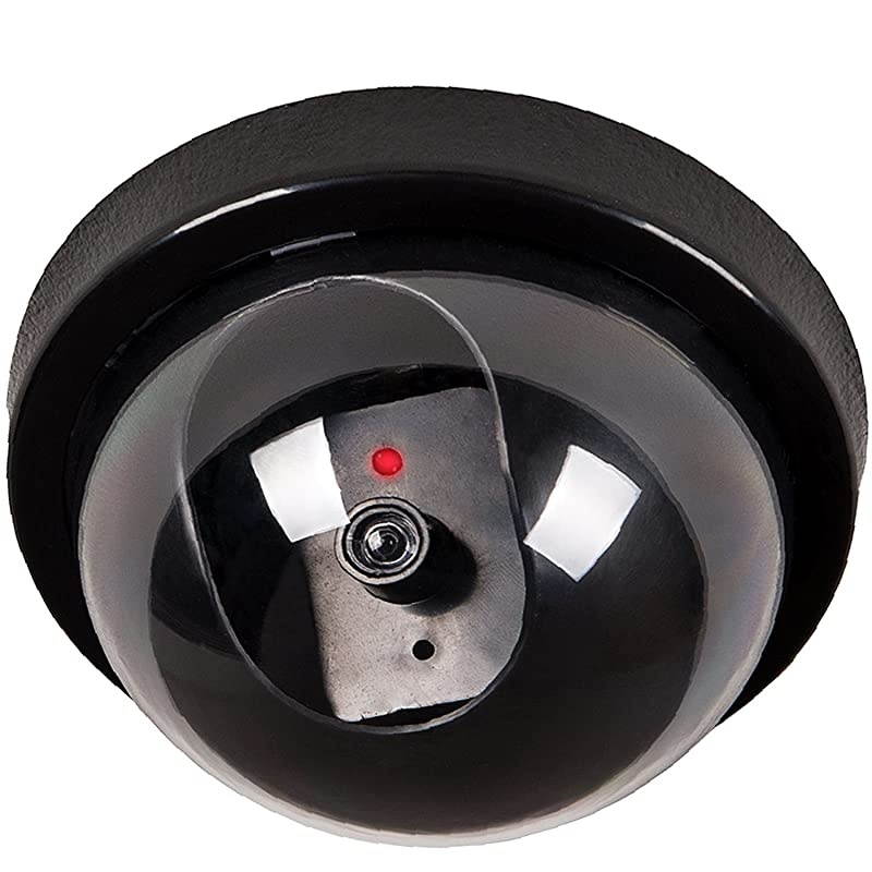 Dummy Fake Security CCTV Dome Camera with Flashing Red LED Light With Security Alert Sticker Decals SD1 Black