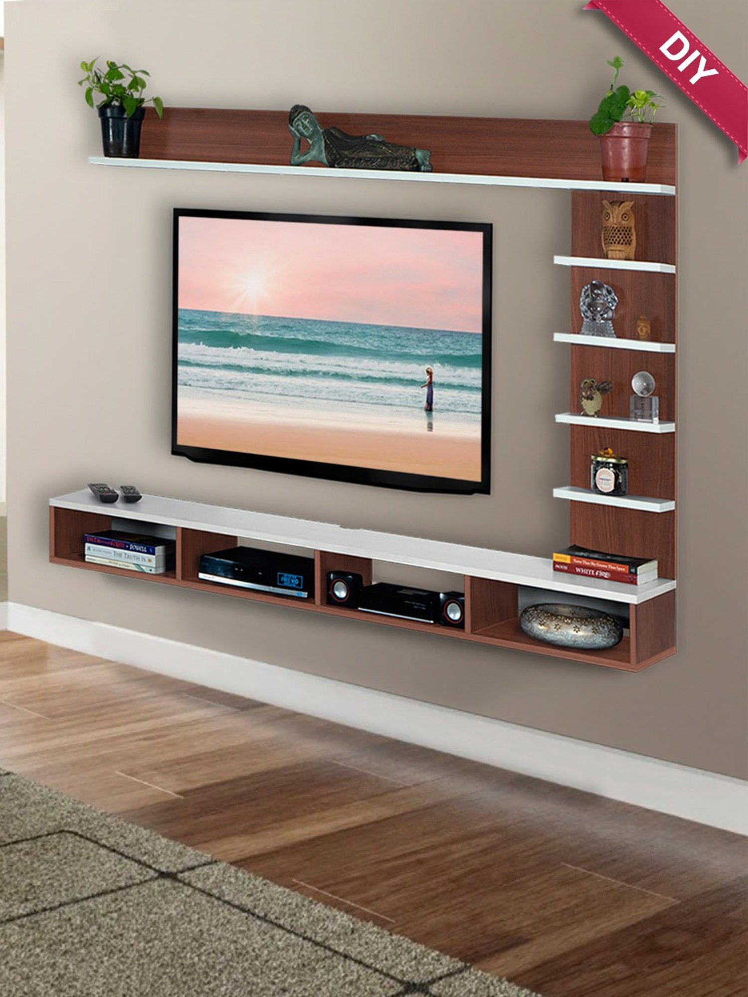 Delite Kom Flex Flowery Wenge & Acacia Dark Engineered Wood TV Entertainment Unit