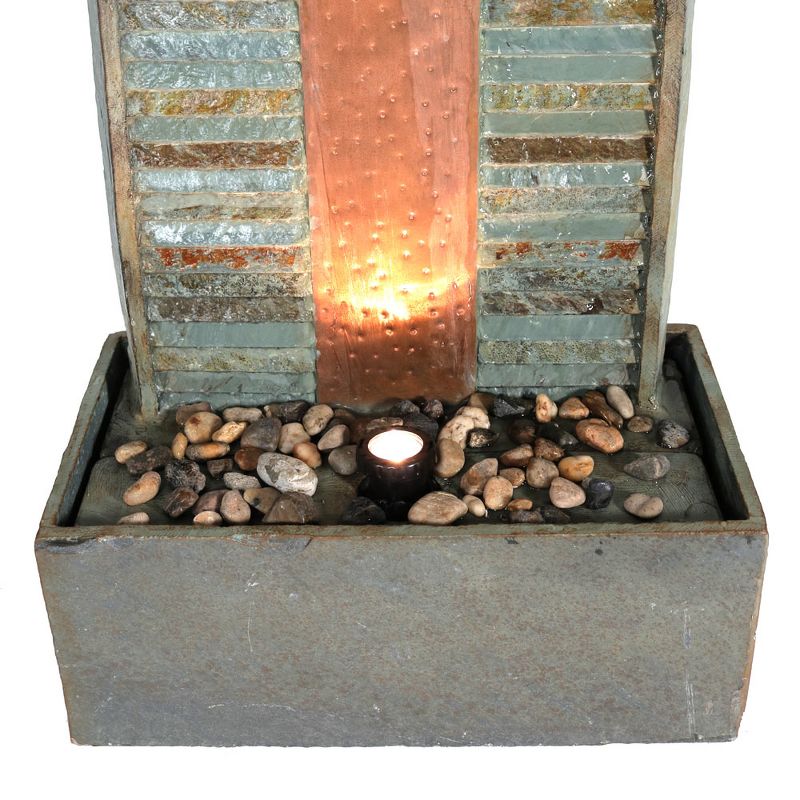 Sunnydaze 48"H Electric Natural Slate with Copper Accents Rippled Column Outdoor Water Fountain with LED Spotlight