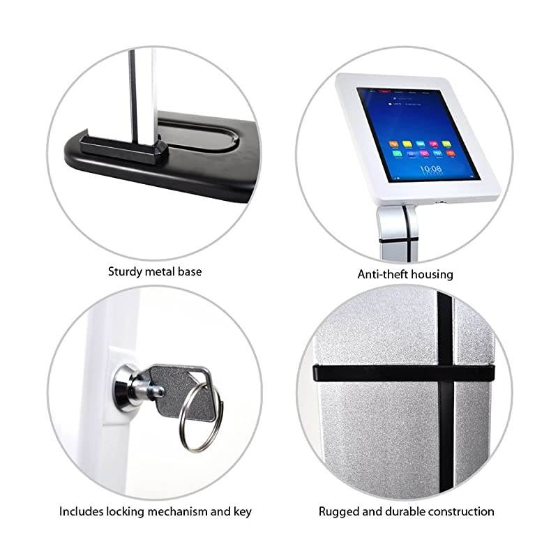 Anti-Theft Tablet Security Stand Kiosk - Desktop Desk Table Mount Tablet Case Holder w/ Lock, Adjustable Clamp Arm, Internal Cable Routing, For iPad 2, 3, 4, Samsung, Android Tablets -  PSPADLK14