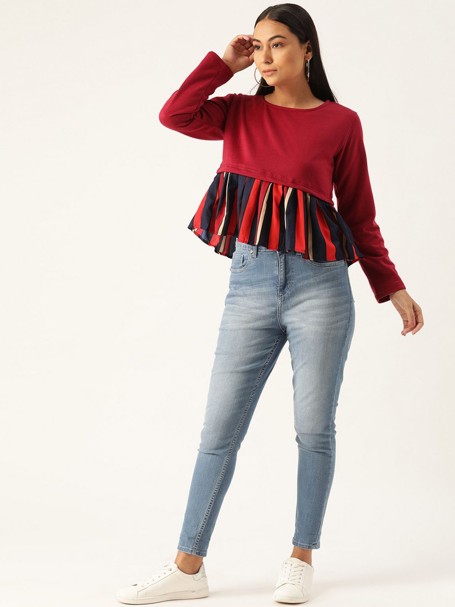 Belle Fille Maroon Full Sleeves Sweatshirt