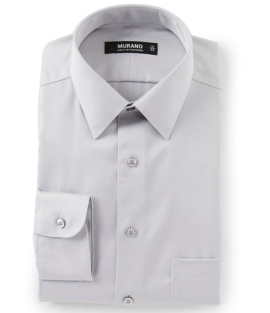 Gold Label Roundtree & Yorke Solid Non-Iron Fitted Point-Collar Dress Shirt with French Cuffs