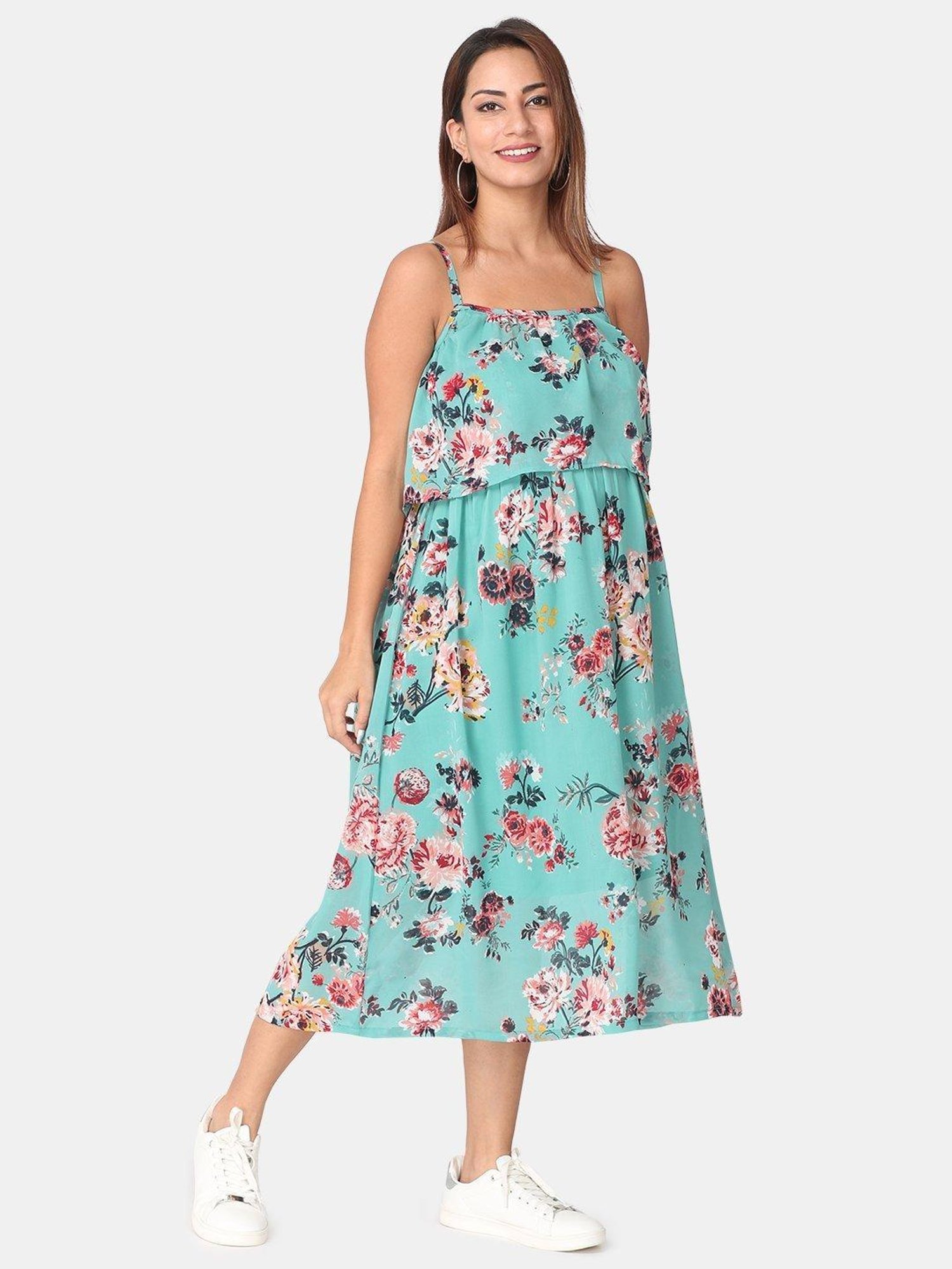 The Mom Store Turquoise Floral Print Maternity Dress