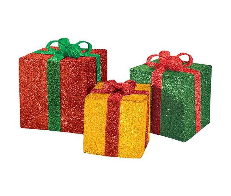 Candy Cane Lane S/3 Presents, Red, Gold And Green