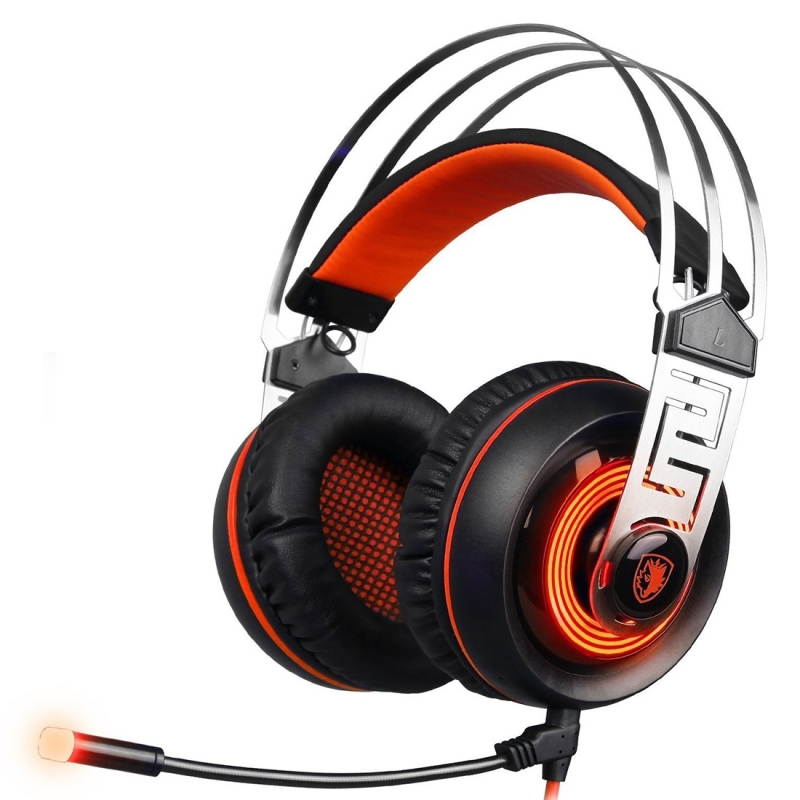 A7 USB Gaming Headset 7.1 Channel Smart Vibration Wired Headphone with Wire Control + Mic for PC, Laptop (Black+Orange)
