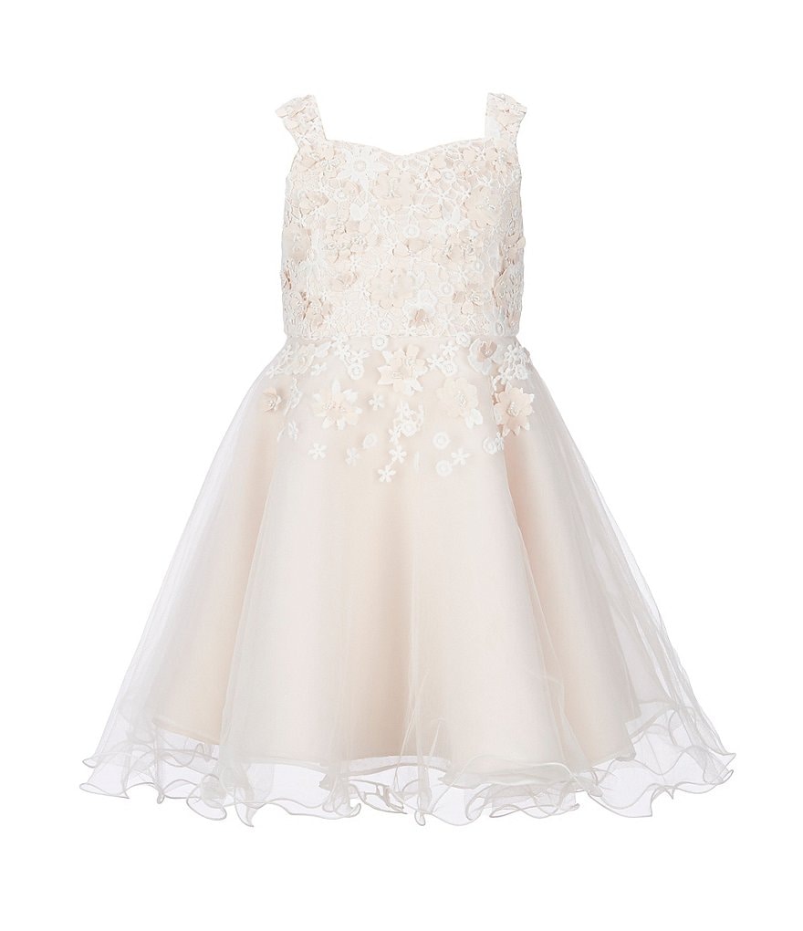 Rare Editions Little Girls 2T-6X Bow-Waist Satin/Jacquard-Stripe Hi-Low Ballgown