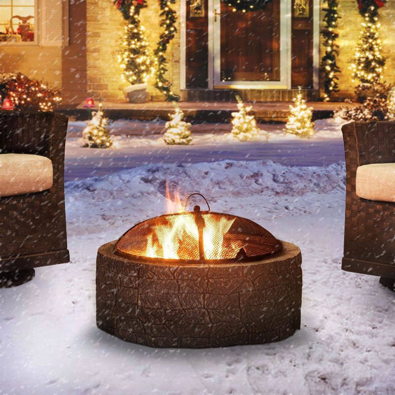 Melrose Outdoor Deep Steel Bowl Round Fire Pit Gray -  Sunjoy