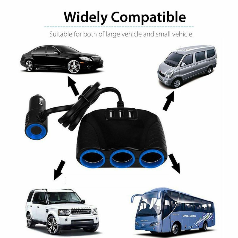 3 way Cigarette Lighter Socket Splitter Three USB Charger Power Adapter Car 12V