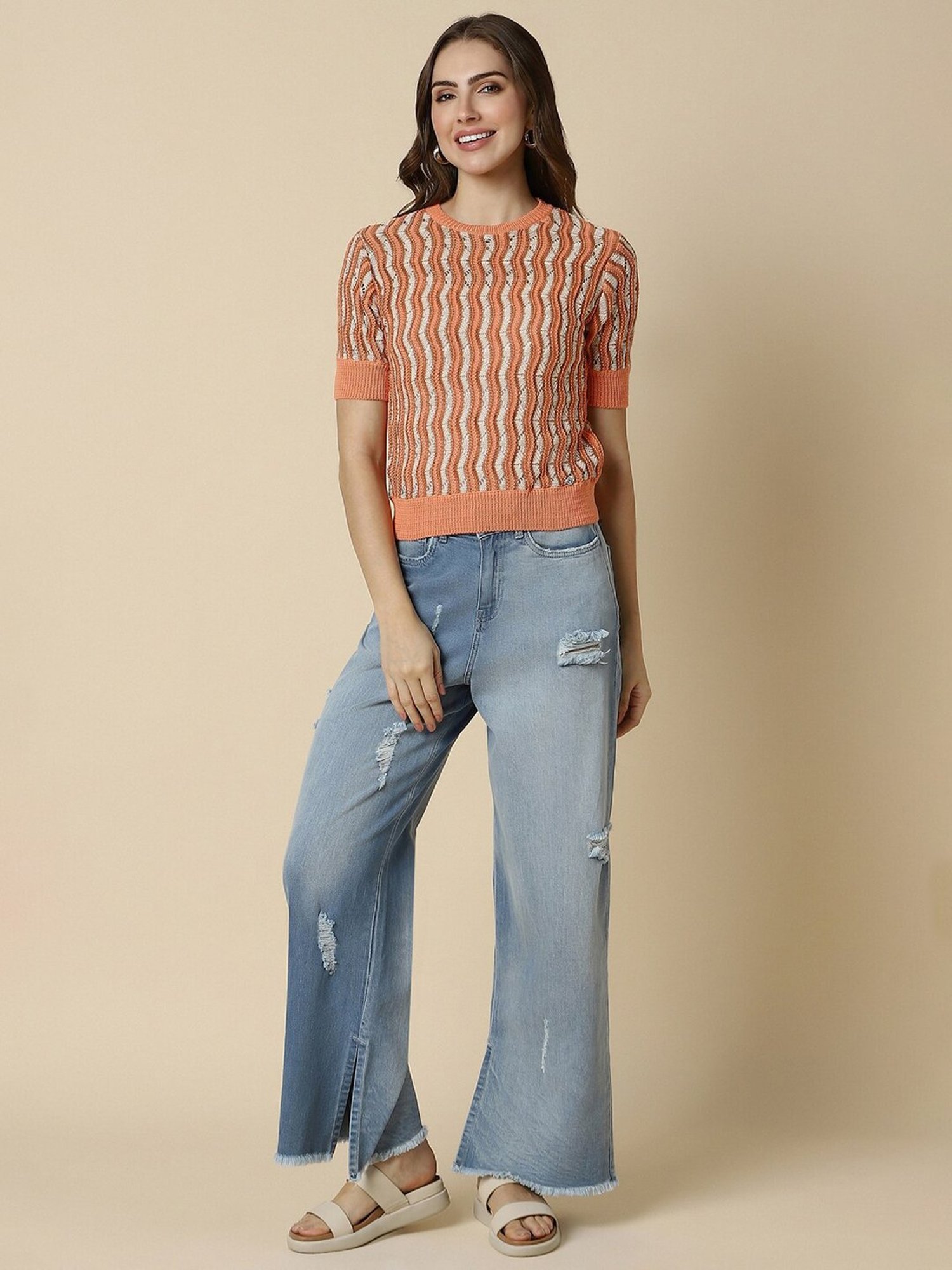 Allen Solly Orange Self Design Top