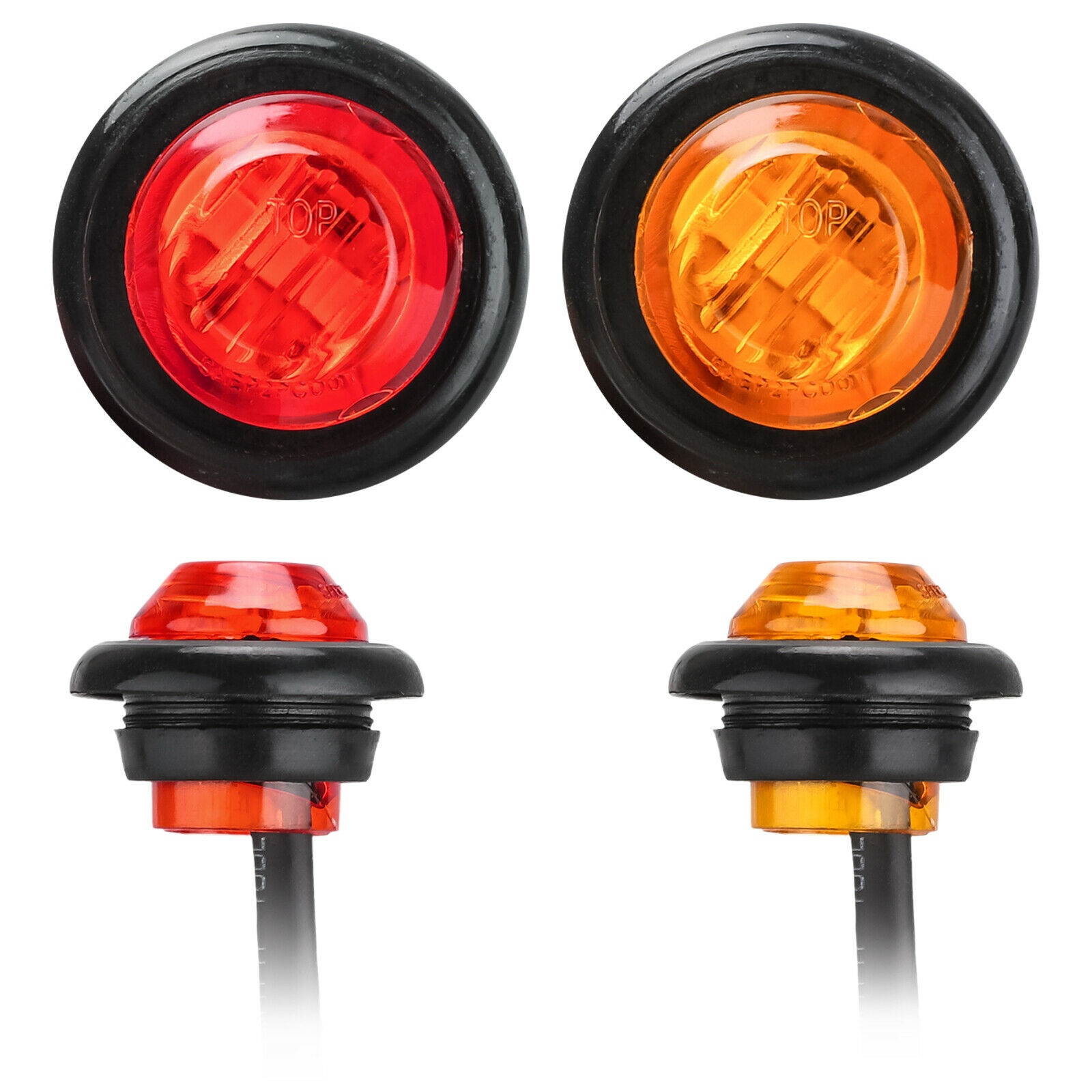 10X Red + Amber LED Bullet Side Marker Light Flush Mount Truck Trailer 12V 3/4"